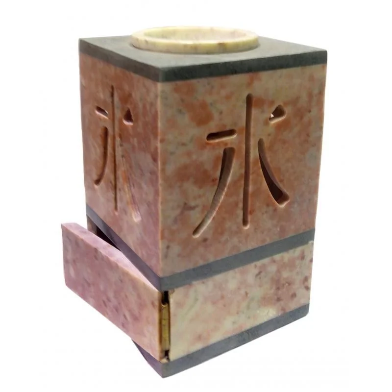 Quemador Esencia Piedra Jabon Simbolo Chino c/ Puerta 12 x 7.5 cm