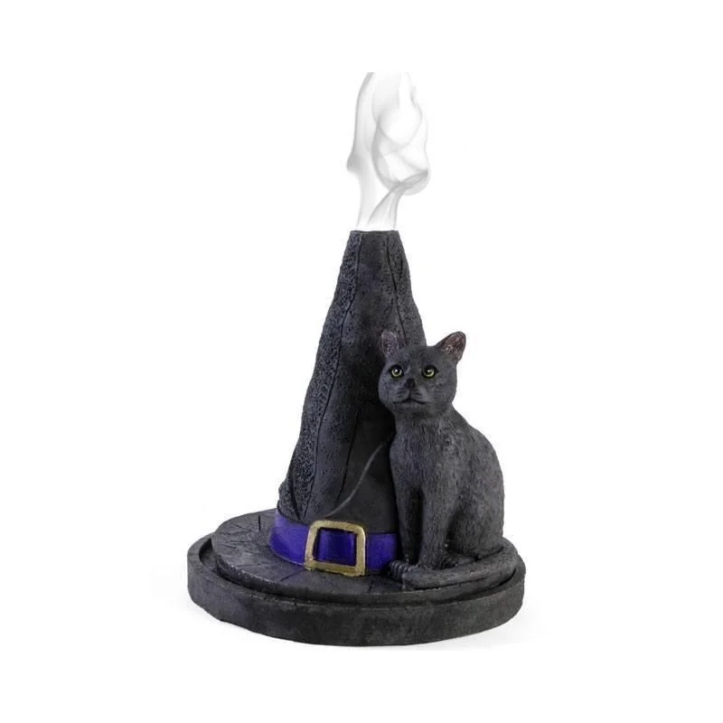 Quemador Incienso Cono Sombrero Bruja y Gato Negro (Lisa Parker) 12 x 10 cm