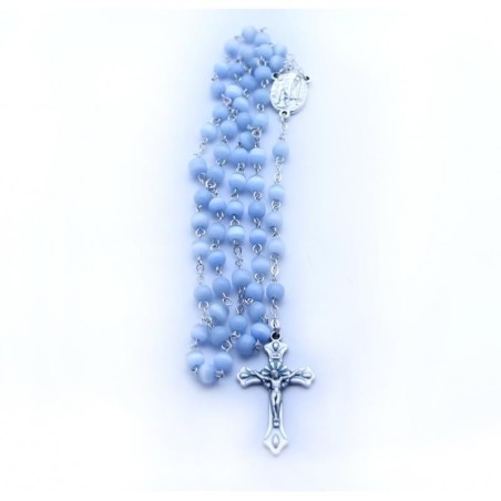 Rosario cristal liso 6mm redondo azul Virgen Lourdes y santa Bernadette