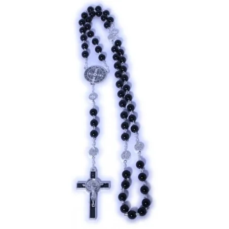 Rosario Cristal Negro San Benito con Maria y paters 7 mm | Tienda Esotérica Changó