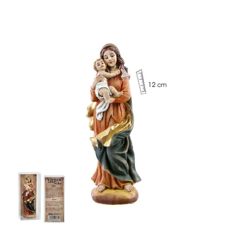 Virgen con Niño con Oro 12 cm