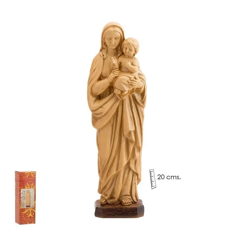 Virgen con Niño Madera Clara 20 cm