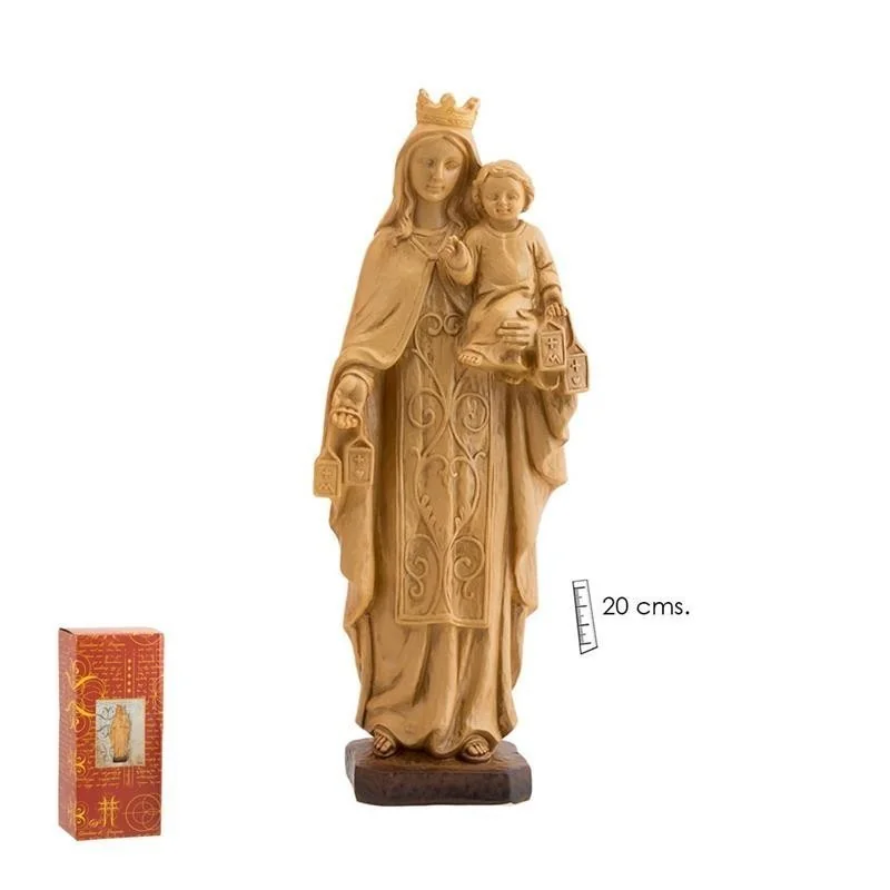 Virgen del Carmen Madera Clara 20 cm