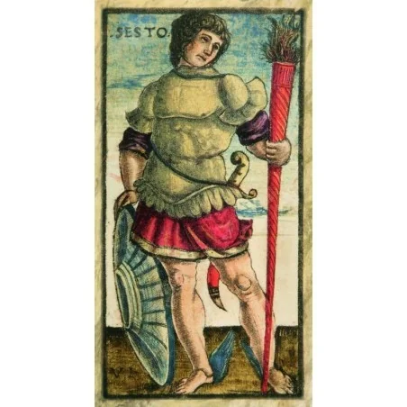 Tarot Sola Busca - Ferrara - XV Century - Edicion Limitada de 2999 copias | El Tarot Sola Busca - Ferrara - XV Century es una baraja de tarot para coleccionistas, que forma parte de la colección Anima Antiqua de Lo Scarabeo. Es una de las barajas más antiguas jamás creadas y es reconocida por su simbología alquímica y por haber inspirado muchos de los arcanos menores de la baraja Rider Waite Smith. La baraja ha sido reproducida con precisión filológica y es una verdadera obra de arte y una pieza única en la historia del tarot. La edición es limitada a 2999 ejemplares y cada carta ha sido cuidadosamente diseñada y producida con materiales de alta calidad para asegurar la durabilidad y belleza de la baraja a lo largo del tiempo. Si eres un amante del tarot y la historia, esta baraja es una adición imprescindible a tu colección. | Tienda Esotérica Changó