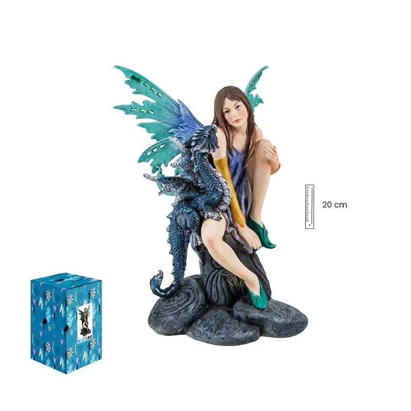 Hada Con Dragon, tonos Azules 21 cm - Elemental Aire