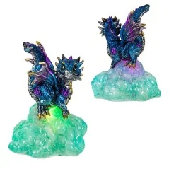 Dragón Sobre Roca con Luz 14 cm - Azul