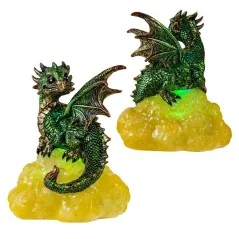 Dragón Sobre Roca con Luz 14 cm - Verde | Tienda Esotérica Changó