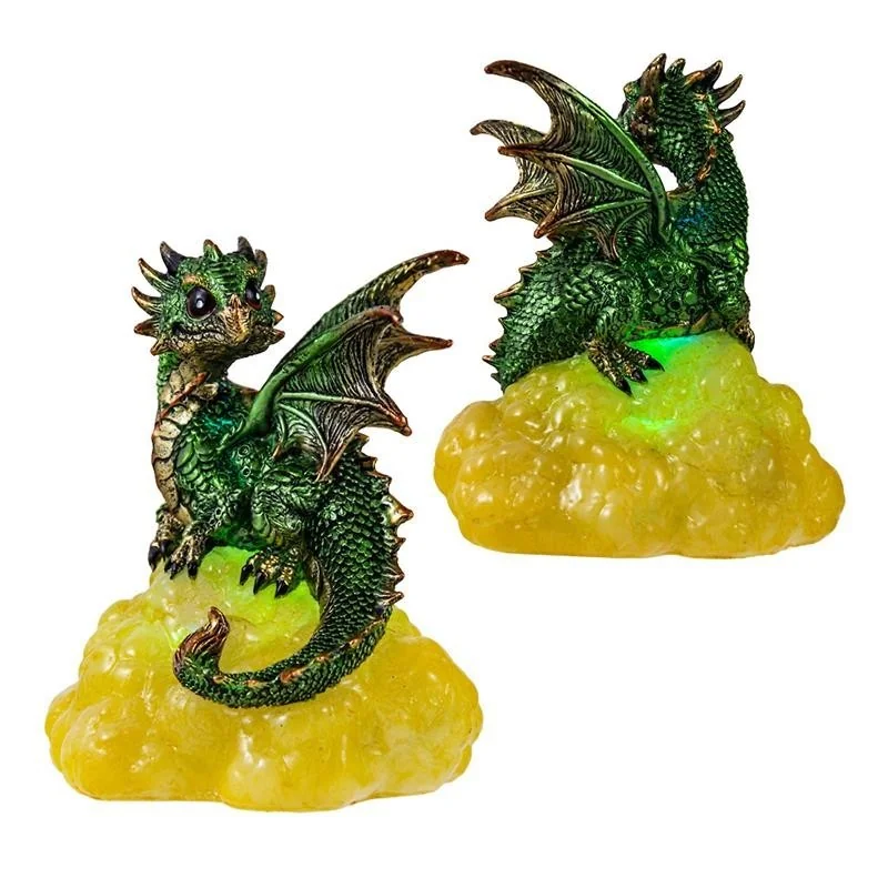 Dragón Sobre Roca con Luz 14 cm - Verde