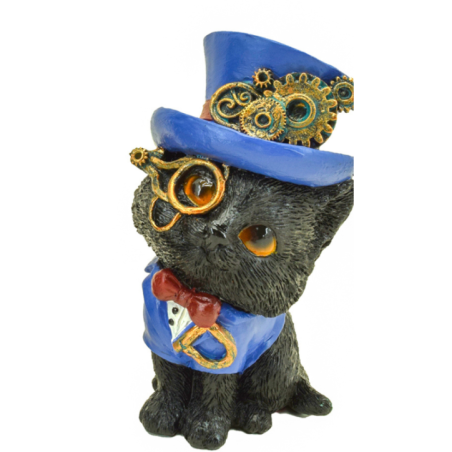 Gato Steampunk con Sombrero - Azul 10,5 cm