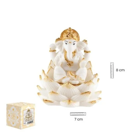 Ganesha sobre Flor de Loto 8 cm - Blanca y Dorada | Tienda Esotérica Changó