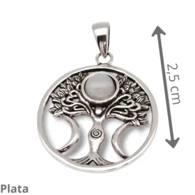 Colgante Arbol de la Vida con Piedra Luna 2,5 cm - Plata %separator% %product-name%