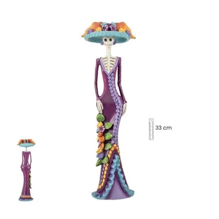 Figura Catrina Morada con Flores, 33 cm | 8435266157434 | Tienda Esotérica Changó