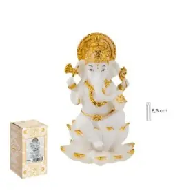 Ganesha sobre Flor de Loto 8.5 cm - Blanca y Dorada %separator% %ean13% %separator% %shop-name%