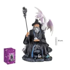Figura Brujo Sentado con Dragón 16 cm – Resina Extra