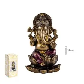 Figura Ganesha Sentada en Flor de Loto 16 cm - Resina Extra