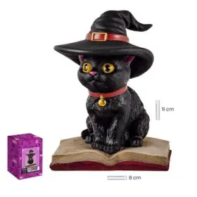 Figura Gato Brujo en Libro 11 cm – Resina Extra