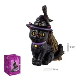 Figura Gato Brujo con Escoba 11 cm – Resina Extra
