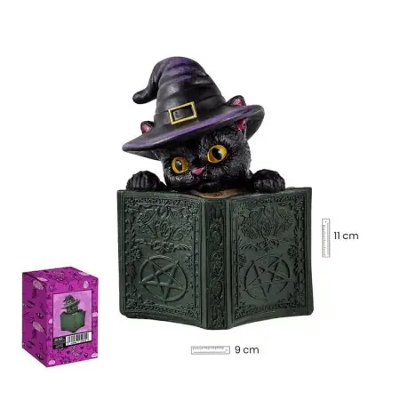 Figura Gato Brujo con Libro 11 cm – Resina Extra | Tienda Esotérica Changó