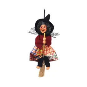Figura Bruja Voladora con Escoba 16 cm - Rojo - Para Colgar