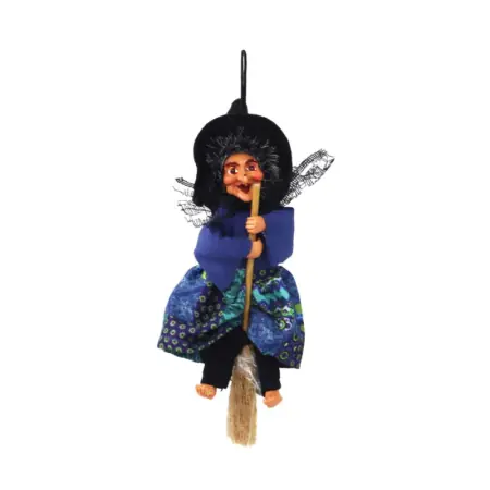 Figura Bruja Voladora con Escoba 16 cm - Azul - Para Colgar | Tienda Esotérica Changó