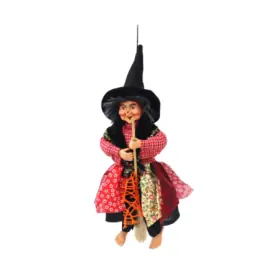 Figura Bruja Voladora con Escoba 26 cm - Rojo - Para Colgar