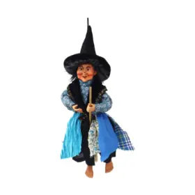 Figura Bruja Voladora con Escoba 26 cm - Azul - Para Colgar