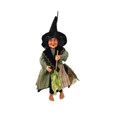 Figura Bruja Voladora con Escoba 26 cm - Verde - Para Colgar | Tienda Esotérica Changó