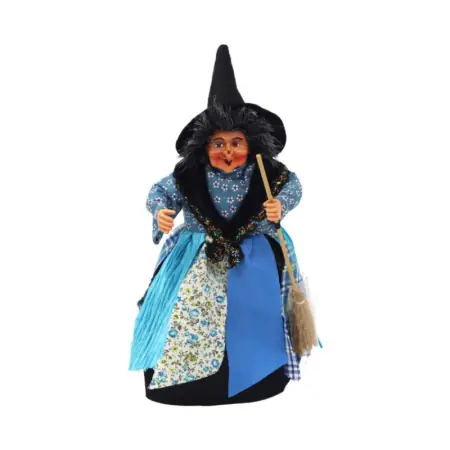 Figura Bruja con Escoba 24 cm - Azul | Tienda Esotérica Changó