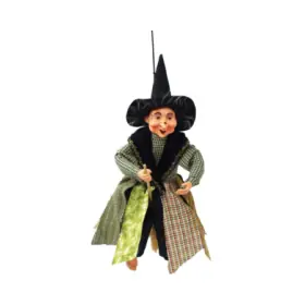 Figura Bruja Voladora con Escoba 38 cm - Verde - Para Colgar