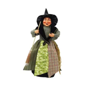 Figura Bruja con Escoba 34 cm - Verde
