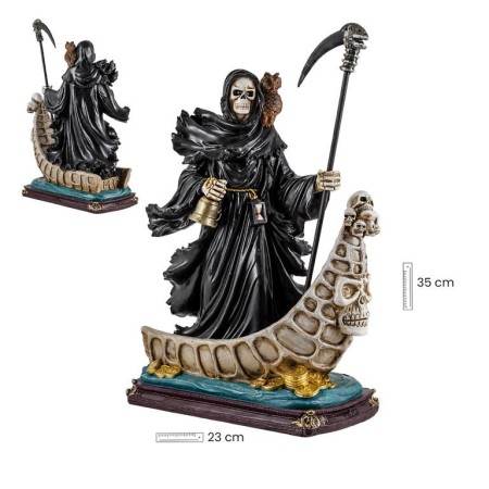 Figura Santa Muerte en Barca | 8435266161417 | Figura Santa Muerte en Barca 35 cm - Negra - Resina Extra