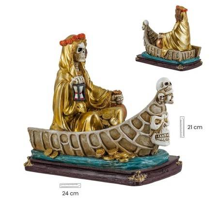 Figura Santa Muerte en Barca | 8435266160779 | Figura Santa Muerte en Barca 21 cm - Dorada - Resina Extra