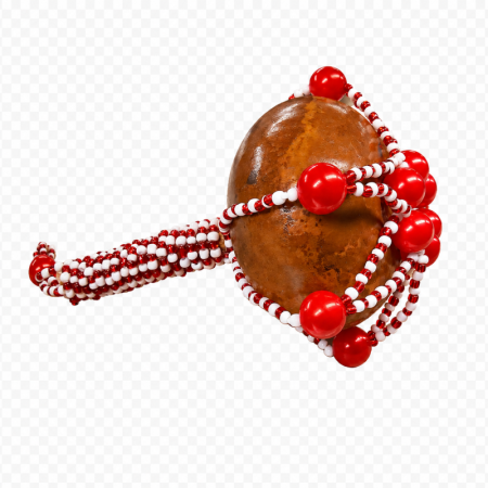 Maraca de Santería Changó decorada de 25 cm en rojo y blanco