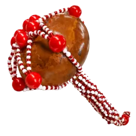 Maraca de Santería Changó decorada de 25 cm en rojo y blanco