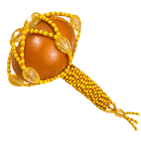 Maraca de Santería Oshún decorada de 25 cm en amarillo y dorado