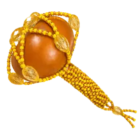 Maraca de Santería Oshún decorada de 25 cm en amarillo y dorado