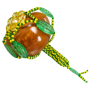 Maraca de Santería Orula decorada de 25 cm en verde y amarillo