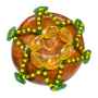 Detalle de maraca de Orula con cuentas verdes y amarillas