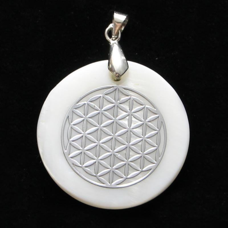 Amuleto Geometria Sagrada 3 cm (Acero Plateado incrusado en Nacar)