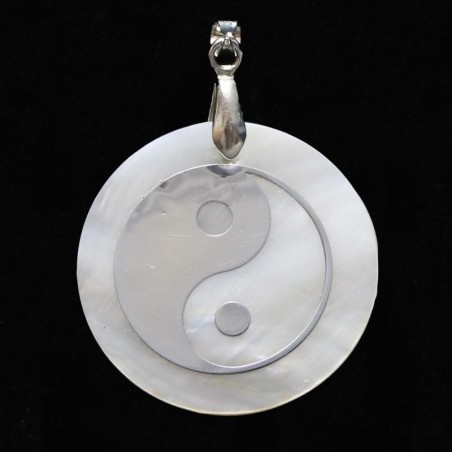 Amuleto Yin Yang 3 cm (Acero Plateado incrusado en Nacar)