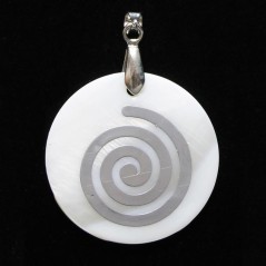 Amuleto Espiral Celta 3 cm (Acero Plateado incrusado en Nacar) | Tienda Esotérica Changó
