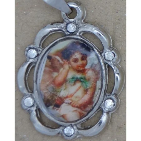 Medalla Angel de la Guarda Niño con Brillo y Cadena 2.5 x 2 cm | Tienda Esotérica Changó