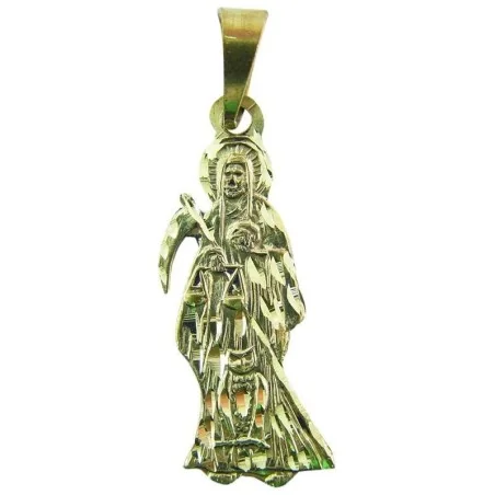 Amuleto Santa Muerte Tumbaga Plana Dorada 4.5 cm Guadaña Derecha | Tienda Esotérica Changó