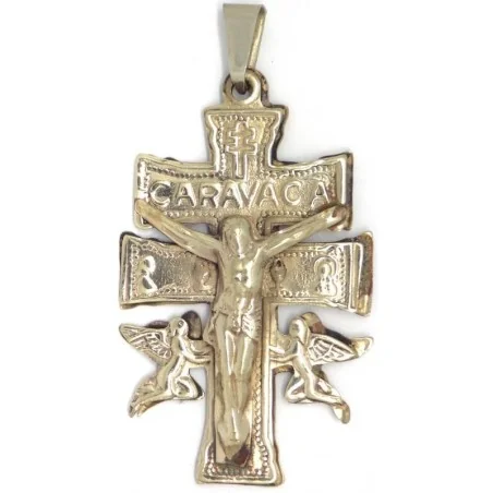 Amuleto Cruz de Caravaca c/ Cristo Plateada 5 cm aprox. (C/ Cordon) | Tienda Esotérica Changó