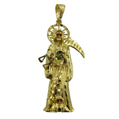 Amuleto Santa Muerte Tumbaga Balanza Movible Dorada c/Bola 7.5 cm | Tienda Esotérica Changó