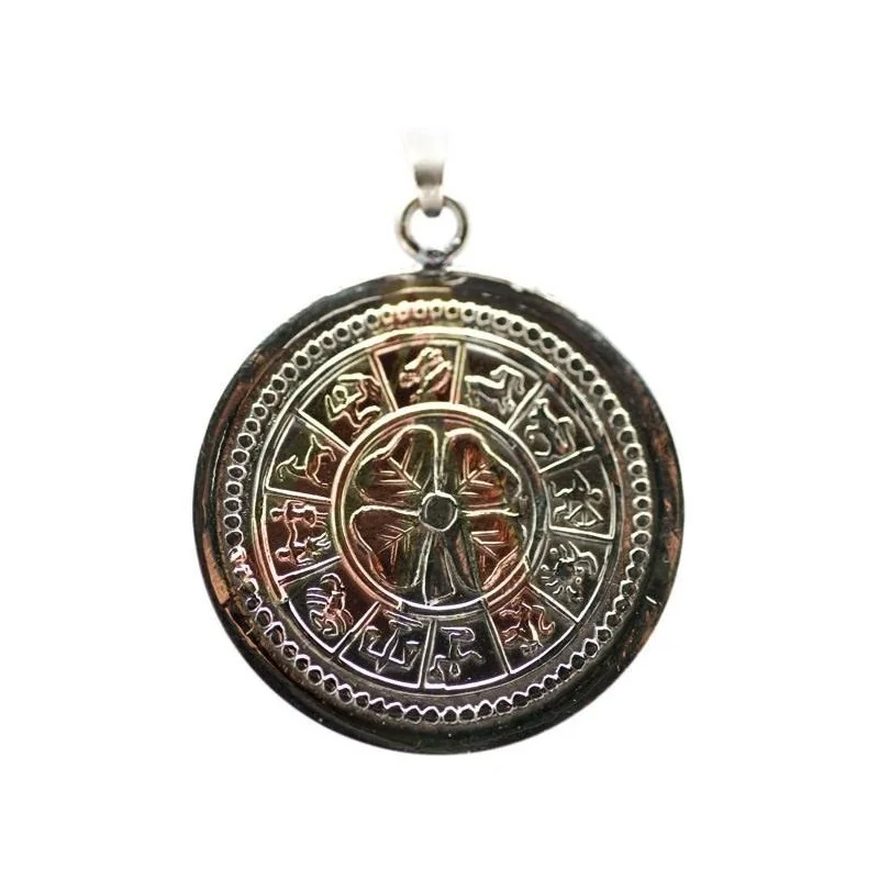 Amuleto Trebol Vencedor y Signos Astrologicos con Tetragramaton 3.5 cm (Talisman: Buena Suerte-Dinero-Amor-Salud)