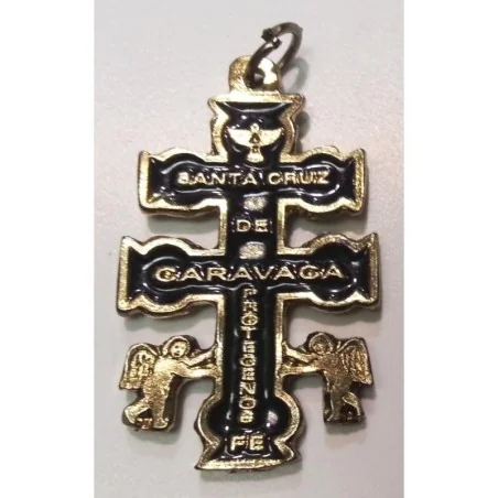 Amuleto Cruz de Caravaca c/ Cristo Dorada y Negra 4 cm | Tienda Esotérica Changó