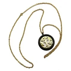 Collar Amuleto Arbol de la vida 3.5 cm (Acero Dorado contorno Negro) | Tienda Esotérica Changó