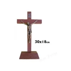 Cruz Madera con Base y Cristo Metal 21 x 37 cm | Tienda Esotérica Changó