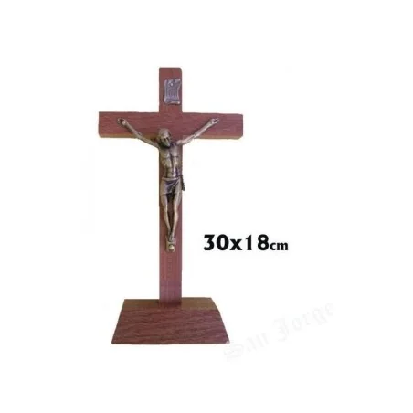 Cruz Madera con Base y Cristo Metal 21 x 37 cm